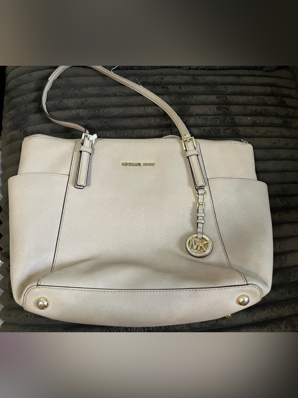 Michael Kors Cream Saffiano Leather Shoulder Bag with Gold Hardware